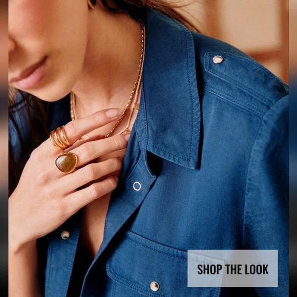 Sezane Davina Long Sleeve Snap Closure Shirt - Picture 2 of 11